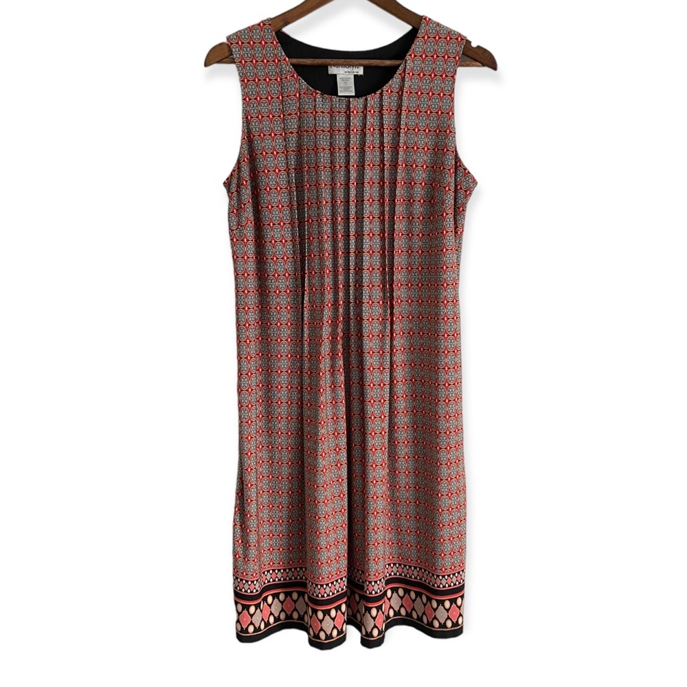 Vintage North Style Abstract Accordion Pleated Sleeveless Dress Size 10